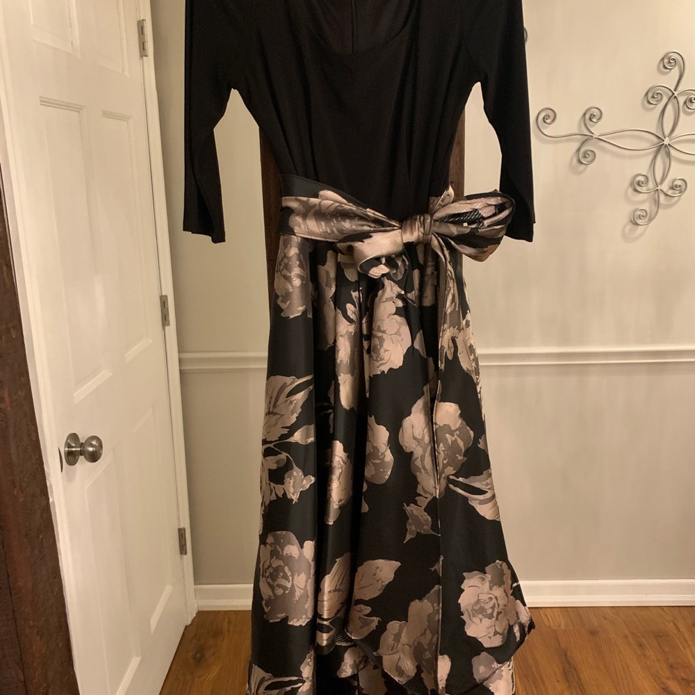 Black and light metallic pink High Low Dress